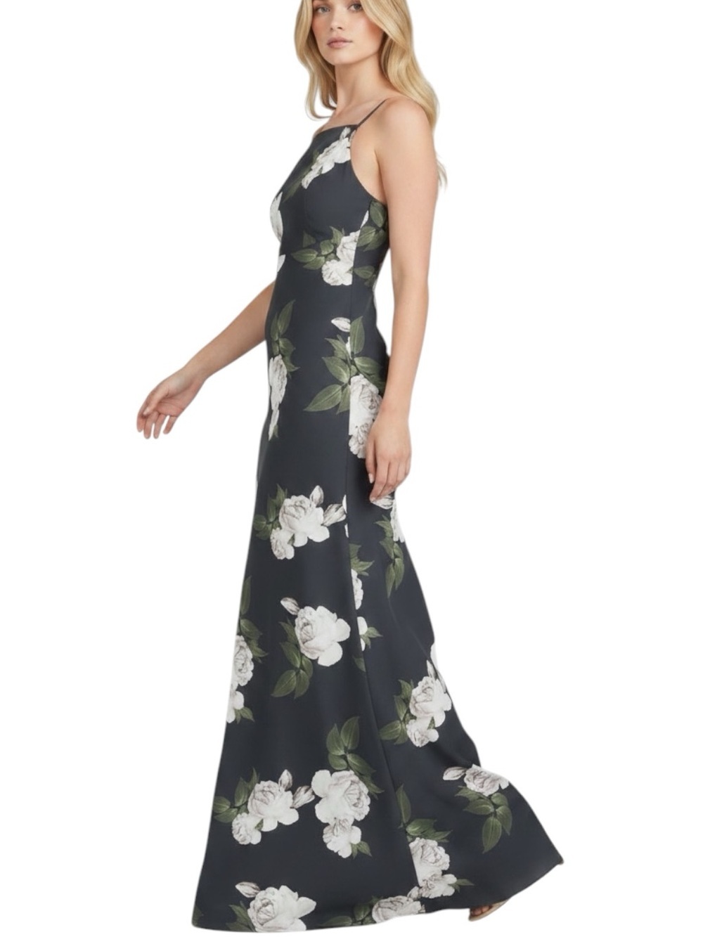NWT SACHIN + BABI Black Floral Shylah Spaghetti Strap Dress Gown Size 4
